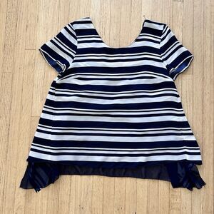 Anthropologie Maeve Striped Ruffle Blouse Blue White Short Sleeve Women XS